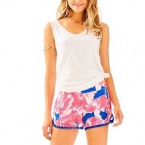 Lilly Pulitzer pink and Blue Leaf Print Shorts with Fringe medium